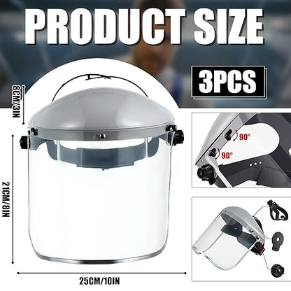 Copkim 3 Pack Safety Face Mask Shield for Grinding Clear Full Face Impact Resistant Safety PET Full Impact Resistant Mask Shield for Work Construction Cutting (Clear PET,Grey)