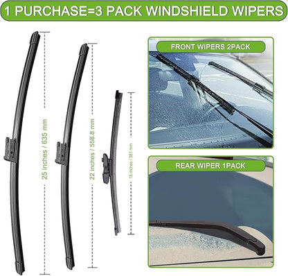 PARRATI® Windshield Wipers for VW Tiguan 2018-2022,25"+22" Front and 15" Rear,OEM Replacement Wiper Blades,Quiet & Streak-Free(Set of 3)