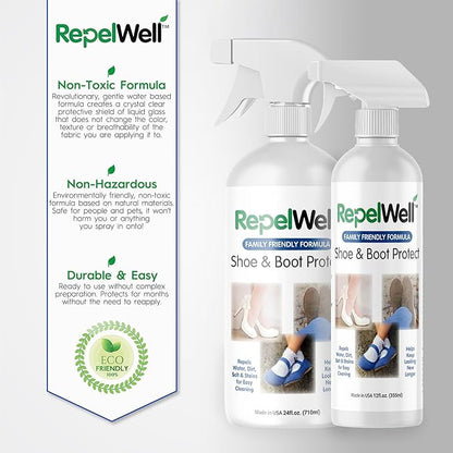 Shoe & Boot Stain & Water Repellent (24oz) Eco-Friendly, Pet-Safe Spray Keeps Fabric, Leather & Suede Clean & Dry