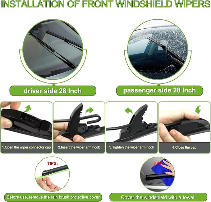 PARRATI® Windshield Wipers for Dodge Grand Caravan 1996-2007,28"+28" Front and 16" Rear,OEM Replacement Wiper Blades,Quiet & Streak-Free(Set of 3)