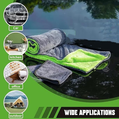 1200GSM Microfiber Car Drying Towel, Double-Twist Loop, Ultra-Absorbent, Quick-Dry, Lint- & Streak-Free, Scratch-Safe, for Car Wash & Detailing (1 Pack) (Dark Grey & Green, 16" x 24")