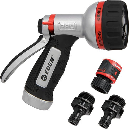 Eden PRO 94830 Metal Rear Trigger 6-Pattern Turbo Nozzle, Heavy Duty Hose Sprayer for Garden, Plants, Lawns, Quick Connect Set Included