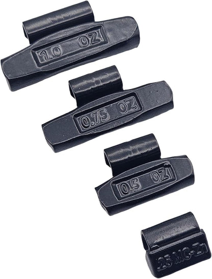 C-HORSE 100Pcs MC Series Clip on Wheel Weights Black Coated Assortment for Hammer Type Rim Balancers, 0.25oz, 0.50oz, 0.75oz, 1.0oz, 25pcs for Each Size Fit for Steel Wheel (MC Style, 0.25-1)
