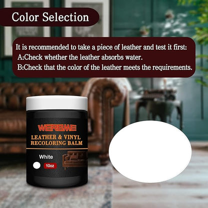 WERBME Leather Recoloring Balm & Color Restorer - 10OZ Multipurpose Dye & Paint for Faded Leather Couches, Car Seats, Shoes | Fix Scratches on Clothing, Furniture & Accessories(White)