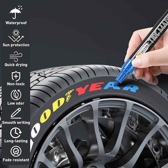 SELEAD Tire Marker White Red Yellow Blue - 8 Pack Paint Pens for Car Tires Lettering, Premium Professional Oil Based Waterproof Colored Permanent Markers