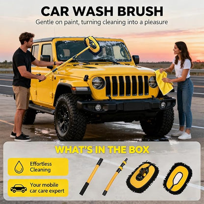 15° Curved Car Cleaning Brush with Telescopic Handle 56.7" Aluminum Alloy Long Rod Wash Mop for Cleaning RVs, Trucks, Boats