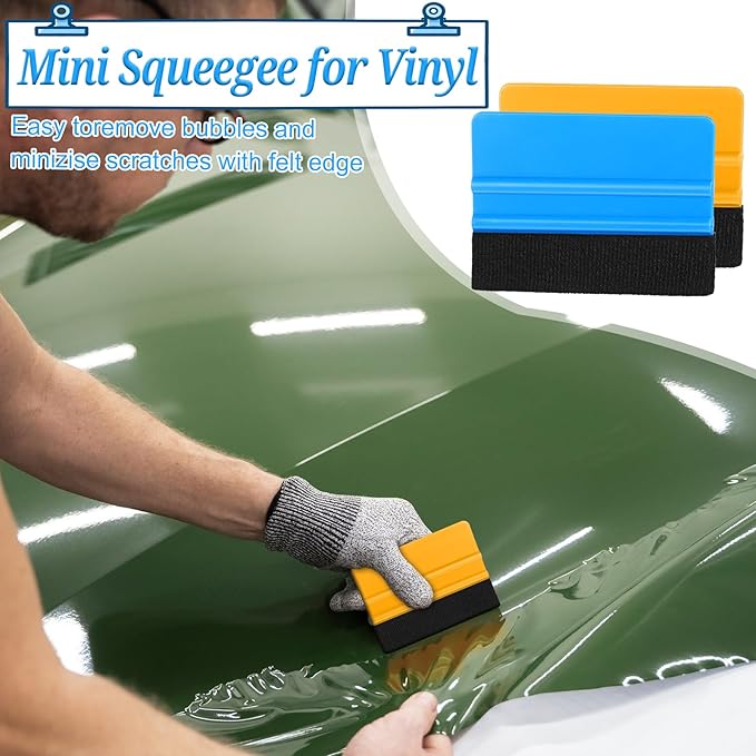 50 Pack Plastic Vinyl Squeegee, 4 Inch Felt Edge Squeegee for Tint Film Decal, Vinyl Wrap Installation Wallpaper Smooth Tool, Vinyls Scraper Decal Applicator Tool, Blue & Yellow