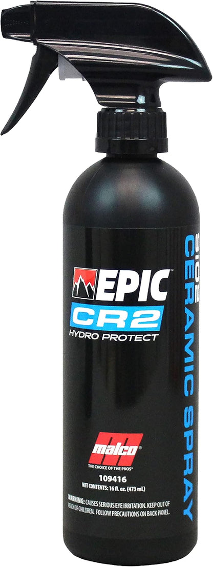 Malco EPIC CR2 Hydro Protect Ceramic Spray – Rejuvenates and Protects Vehicle Exterior Finishes/Shine, Protect, and Beautify Your Vehicle/Deep Hydrophobic Shine on All Types of Surfaces/16oz (109416)
