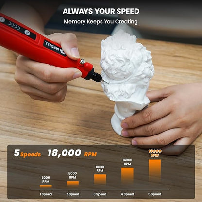 HARDELL Cordless Rotary Tool, 5 Speed Rechargeable Engraving Pen - Electric Engraving Tool for 60+ Surfaces - Beginner Friendly with 37 Accessories, Ultimate Engraving Pen Kit for Artists & DIYers