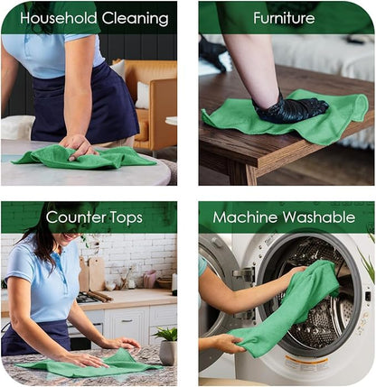 Avalon Towels Microfiber Cleaning Cloths (Value Pack of 48) - Size 16 x 16 Inches, Highly Absorbent Cleaning Rags, Lint Free, Reusable and Washable, Microfiber Towels for Cars (Green)