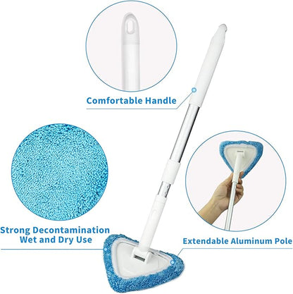 BITOPE Windshield Cleaning Tool, 26" Adjustable Handle, 3pcs Microfiber Pads, Ideal for Cleaning Inside Exterior SUVs, Trucks, RVs, Glass Mirror & More