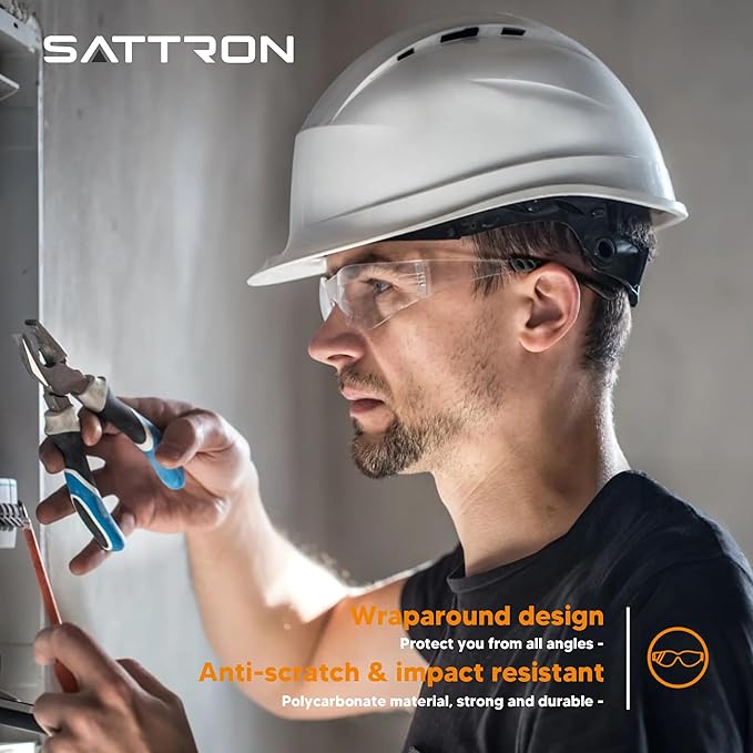 SATTRON Clear Safety Glasses 24PK, Protective Eyewear Polycarbonate Lens with Rubber Temples ANSI Z87.1 Anti-Scratch Impact Resistant Eye Protection for Work, Lab, Construction Clear Lens/Black Frame