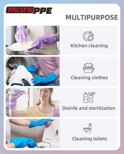 PACIFIC PPE 2 Pairs Dishwashing Cleaning Gloves with Latex free, Cotton lining, Kitchen Gloves (Purple+Blue, Small)