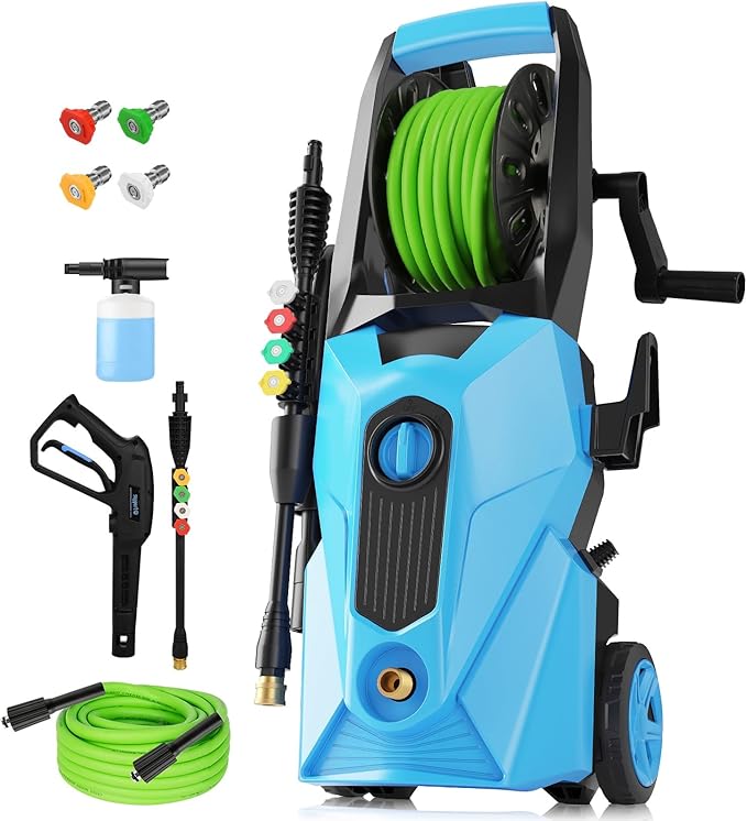 Pressure Washer 5000 PSI,2.8 GPM Power Washer with Foam Cannon,Portable Cleaner with 33ft Hose Reel,4 Nozzle Tips,and Soap Bottle for Cars/Home/Driveways/Patios/Decks/Fences(Light Green)