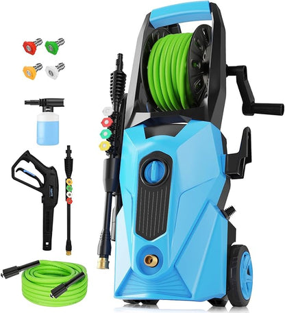 Pressure Washer 5000 PSI,2.8 GPM Power Washer with Foam Cannon,Portable Cleaner with 33ft Hose Reel,4 Nozzle Tips,and Soap Bottle for Cars/Home/Driveways/Patios/Decks/Fences(Light Green)