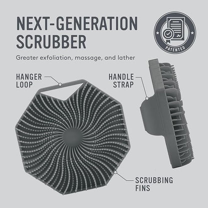 Sud Scrub® Antimicrobial Silicone Body Scrubber, Exfoliating Body Scrubber for Sensitive Skin, Eco Friendly Shower Scrubber for Body, Silicone Body Brush for Showering, Charcoal