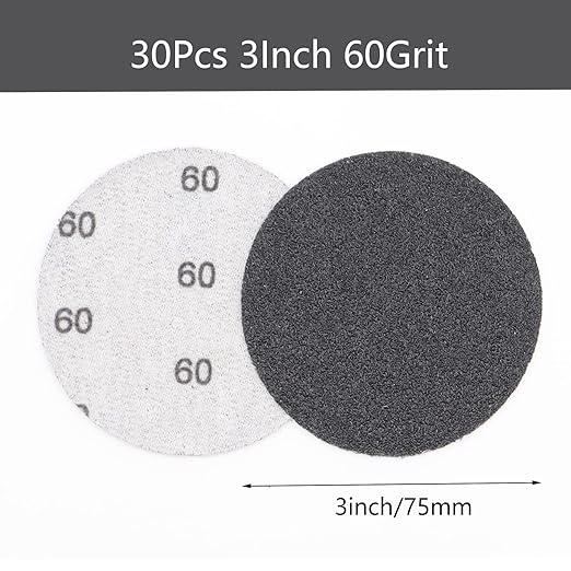 30pcs Sandpaper 3 inch Sanding Discs Hook and Loop 60 Grits Wet Dry Sandpaper for Random Orbital Sander Automotive Metal Sanding Polishing