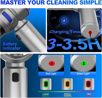 KedeeSparkle Handheld Car Vacuum Cleaner, 4-in-1 Cordless Vacuum Cleaner, 22000 PA High Power Portable Car Vacuum with Brushless Motor, for Home, Office, Camping (Silver Blue)