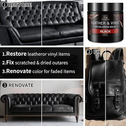 SHABEIBEI Leather Recoloring Balm with 100ml Mink Oil, Black Leather Repair Kit and Scratch Remover for Furniture, Car Seats, Sofas, Dye & Restorer for Couches, Vinyl, PU, Faux