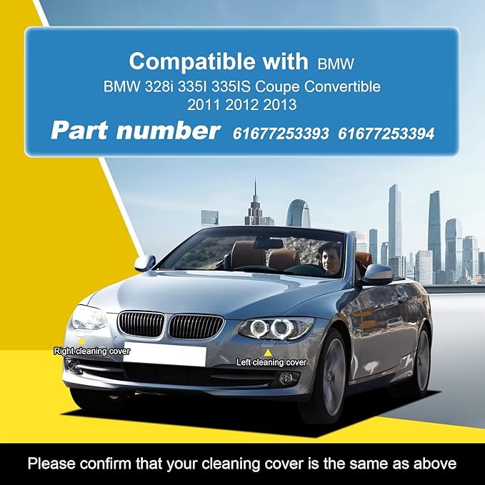 Car Front Bumper Headlight Washer Cover Compatible with BMW 328i 3351 335lS Coupe Convertible 2011-2013 Headlight Washer Nozzles Cover 61677253393 61677253394 Water Spray Cover Light Red