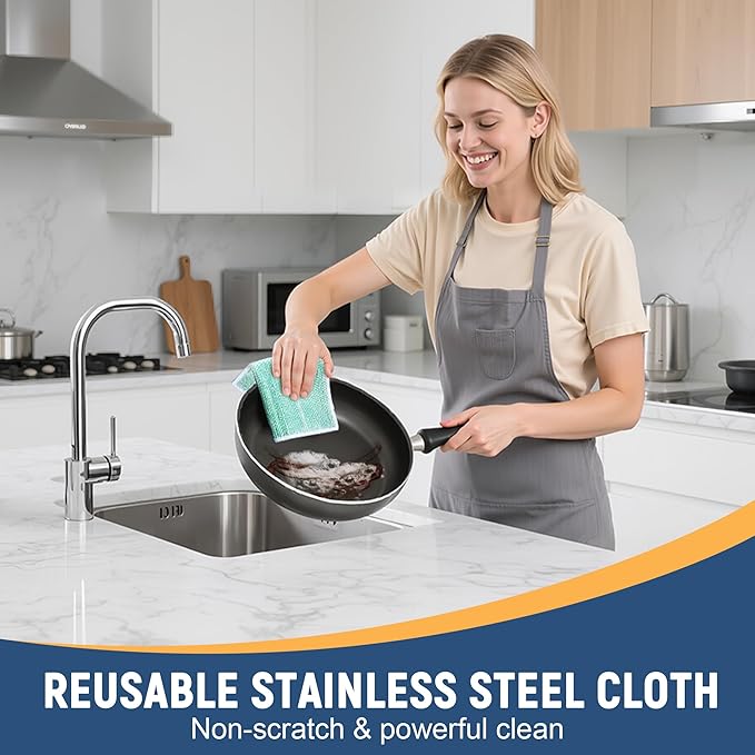 CJACJA Double Side Non Scratch Wire Dishcloth 15pcs-Multipurpose Wire Dishwashing Rags Wire Mesh Cleaning Cloth,Kitchen Towels and Dishcloths Sets Microfiber Cloth for Cleaning Pans Sinks & Cookware
