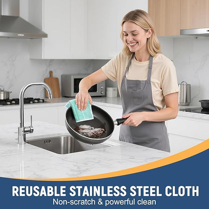CJACJA Double Side Non Scratch Wire Dishcloth 15pcs-Multipurpose Wire Dishwashing Rags Wire Mesh Cleaning Cloth,Kitchen Towels and Dishcloths Sets Microfiber Cloth for Cleaning Pans Sinks & Cookware