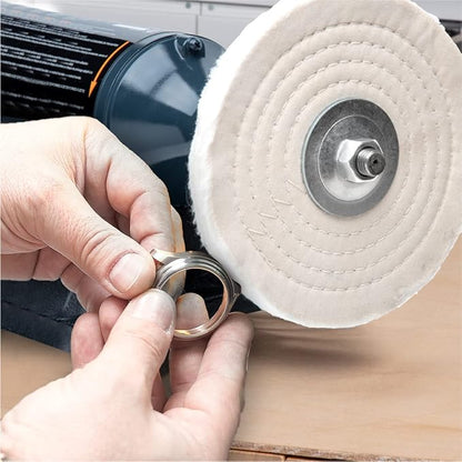 POWERTEC Bench Buffer Buffing Machine 8" Slow Speed Bench Grinder, Jewelry Buffer Polisher Machine, Includes 4PCs 80Ply Buffing Wheels | Long Shaft Benchtop Buffers Polishing Silver, Jewelry - BF800C