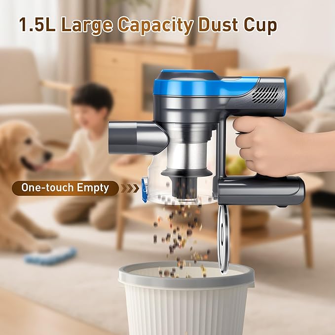 Deepvac 250W 25KPa Suction Cordless Vacuum Cleaner, 6-in-1 Lightweight Stick Vacuum with LED Display, 45 Mins Runtime for Hard Floor, Carpet, Pet Hair, Car Cleaning