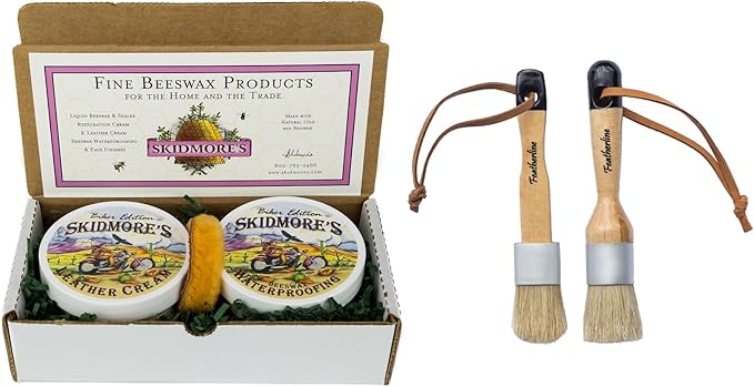 Skidmore's Biker Edition Leather Care Gift Set and Featherline Detail Applicator Brushes