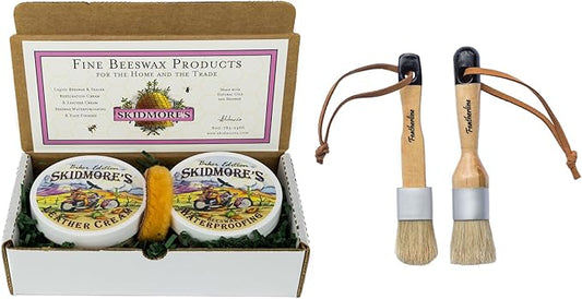 Skidmore's Biker Edition Leather Care Gift Set and Featherline Detail Applicator Brushes