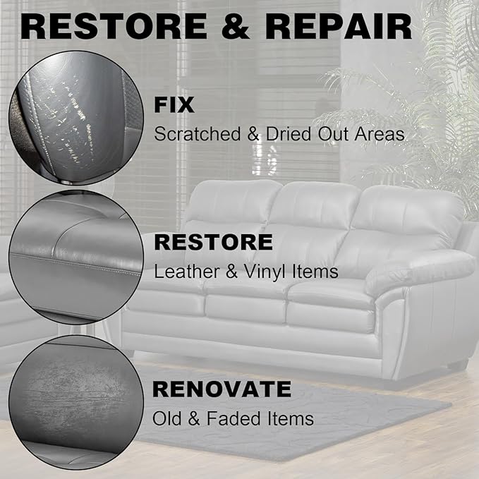 8.5 OZ Leather Recoloring Balm with 100ML Leather Conditioner - Gray Leather Repair Kit for Furniture, Leather Dye, Recolor, Renew, Repair & Restore Aged, Faded, Cracked, Peeling and Scuffed Leather