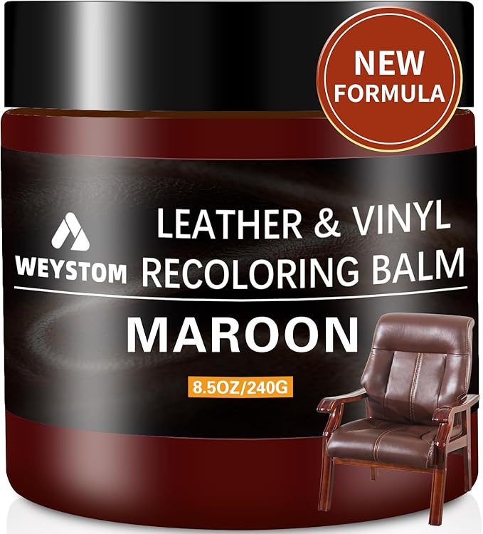 WEYSTOM Leather Recoloring Balm - Maroon Leather Repair Kit for Furniture, Dye, Recolor, Renew, Repair & Restore Aged, Faded, Cracked, Peeling and Scuffed, Car Care