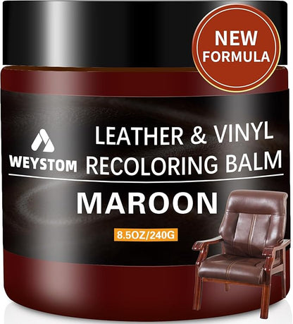 WEYSTOM Leather Recoloring Balm - Maroon Leather Repair Kit for Furniture, Dye, Recolor, Renew, Repair & Restore Aged, Faded, Cracked, Peeling and Scuffed, Car Care