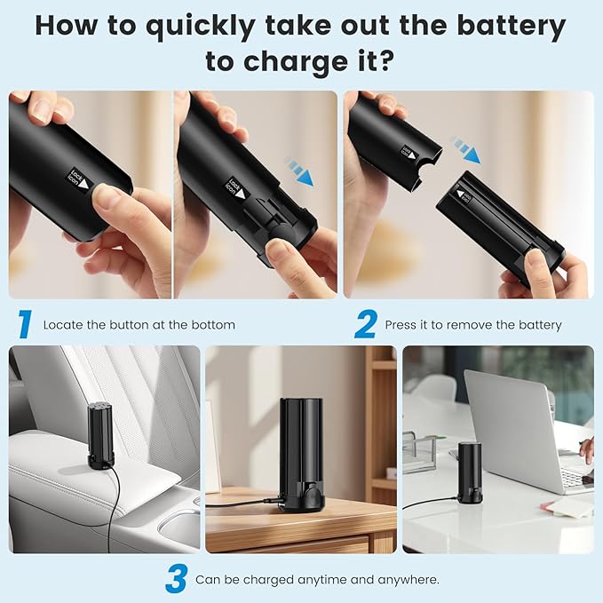 Tkkich Cordless Car Vacuum Cleaner with Removable Battery as 35W Power Bank, 6-in-1 Handheld Vacuum Blower Set,18000PA Mini Vacuum Cleaner 6000mAH with Brushless Motor for Car Home Pet Cleaning