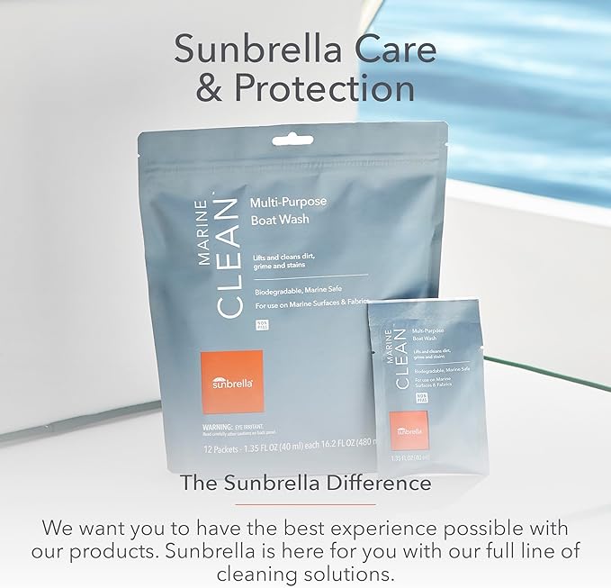 Sunbrella Marine Clean Multi-Purpose Boat Wash | Powerful Concentrated Formula | Clean Your Entire Boat | Removes Dirt, Grime | Safe for Fiberglass, Vinyl, Metal & More | 12 Individual Packets