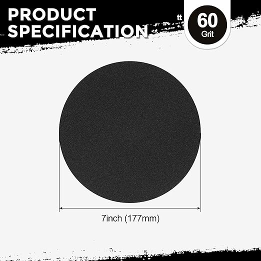 Kozelo 50 Pcs Sanding Discs 7 Inch 60 Grit Hook and Loop Orbital Sandpaper Suitable for Metal Wood Furniture DIY Grinding and Polishing, Black