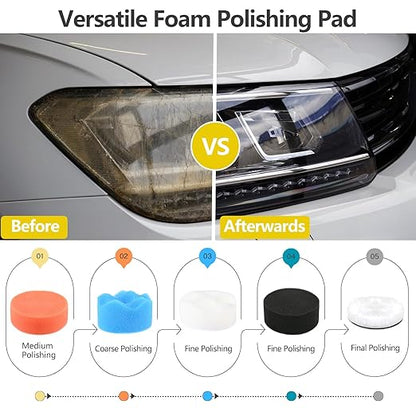 193Pcs 2 Inch Polishing Kit Hook and Loop Sanding Discs, Headlight Restoration Kit - 80 to 10000 Grits Wet Dry Sandpaper Buffing Sanding Pads with 1/4" 1/8" Shank, for Metal, Wood, Auto, Glass