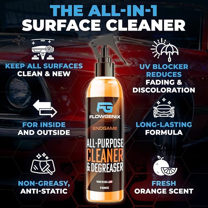Flowgenix All Purpose Cleaner for Car Detailing (16oz) - Car Interior Cleaner for Dashboard, Trim, Seat, Fabric & More - Auto Cleaning Supplies - Incl 2 Microfiber Towels