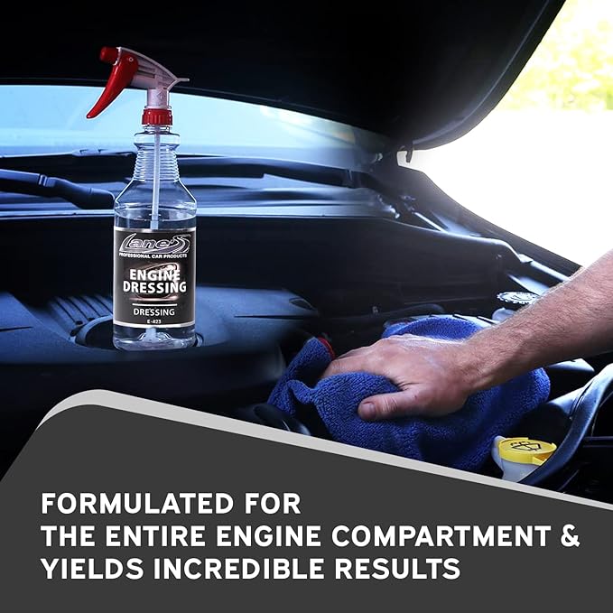 LANE'S Engine Dressing | Professional Engine Bay Cleaner and Protector Shine | Prevents Rubber Hoses Fading and Cracking | Easy to Use, Dust Resistant Degreaser & Detail Spray | 32 oz, 2 Pack
