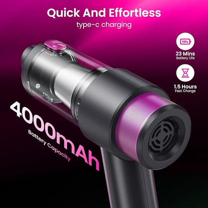 Mecanto Car Vacuum Handheld Vacuum Cleaner, 15000PA Suction, Mini Vacuums with Air Duster and Blower, Portable Hand Held Vacuum for Car, House, Crumbs, Hair (Pink)