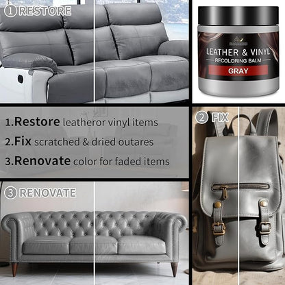 SHABEIBEI Leather Recoloring Balm with 100ml Mink Oil, Gray Leather Repair Kit and Scratch Remover for Furniture, Car Seats, Sofas, Dye & Restorer for Couches, Vinyl, PU, Faux