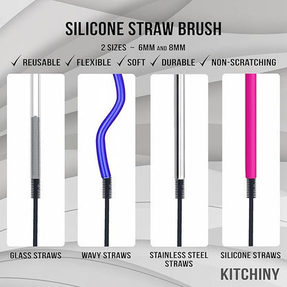 12.5" Silicone Bottle Brush & Straw Cleaner Brush Set | Water Bottle Cleaner for Hydro Flasks, Tumblers, Glassware, Vases and Narrow Neck Containers