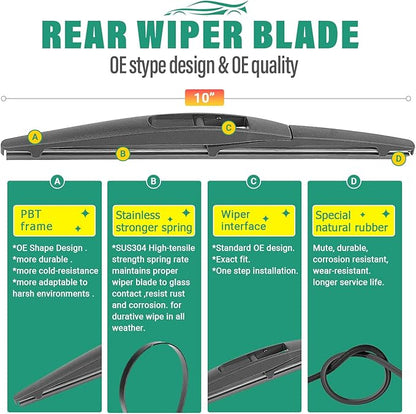 26" 20" 10" Windshield Wiper Blades Replacement for Jeep Grand Cherokee L 2021 2022 2023 2024 2025 Premium All Weather Front Rear Wipers Set - OEM Quality (Pack of 3)