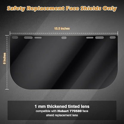 Feekoon 2 Pack Face Shield Replacement Lens, 15.5'' x 8'' Tinted Full Face Shield Compatible with Hobart 770580, Protective Safety Visor Replacement for Welding, Grinding, DIY, Cosplay Helmet