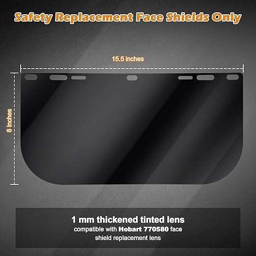 Feekoon 4 Pack Face Shield Replacement Lens, 15.5'' x 8'' Tinted Full Face Shield Compatible with Hobart 770580, Protective Safety Visor Replacement for Welding, Grinding, DIY, Cosplay Helmet