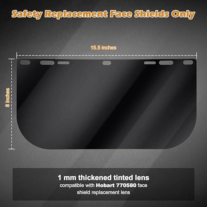 Feekoon 6 Pack Face Shield Replacement Lens, 15.5'' x 8'' Tinted Full Face Shield Compatible with Hobart 770580, Protective Safety Visor Replacement for Welding, Grinding, DIY, Cosplay Helmet
