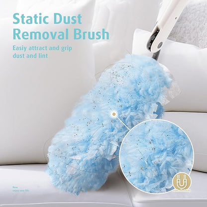 60 Count Heavy Duty Duster Refills with Two 3 ft Extendable Handle Starter Kit, Compatible with Swiffer Disposable Microfiber Feather Dusters for Cleaning Home
