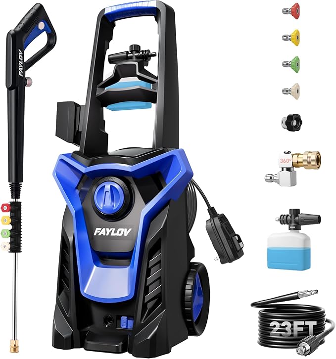 Pressure Washer, True High Power Washer with GFCI Safety Plug & No-Bend 360° Nozzle, Complete with Foam Cannon & 4 Nozzles for Car, Patio