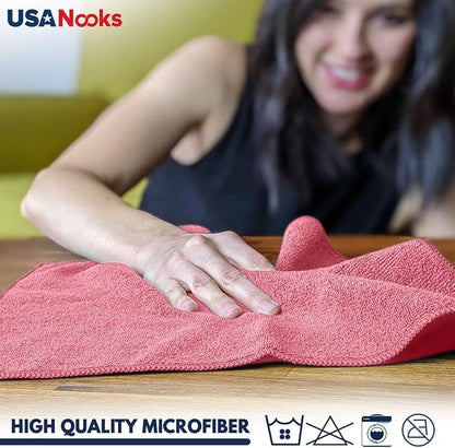 USANOOKS Microfiber Cleaning Cloth - 100Pcs (12.5x12.5 inch) High Performance - 1200 Washes, Ultra Absorbent Towels for Cars Weave Grime & Liquid for Streak-Free Mirror Shine