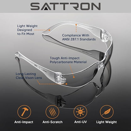 100 Pack of Clear Safety Glasses, Scratch & Impact Resistant ANSI Z87.1 Protective Eyewear, Ploycarbonate Lenses or Women Men Safety Sunglasses for Construction, Outdoor Work & Shooting Ideal for Lab